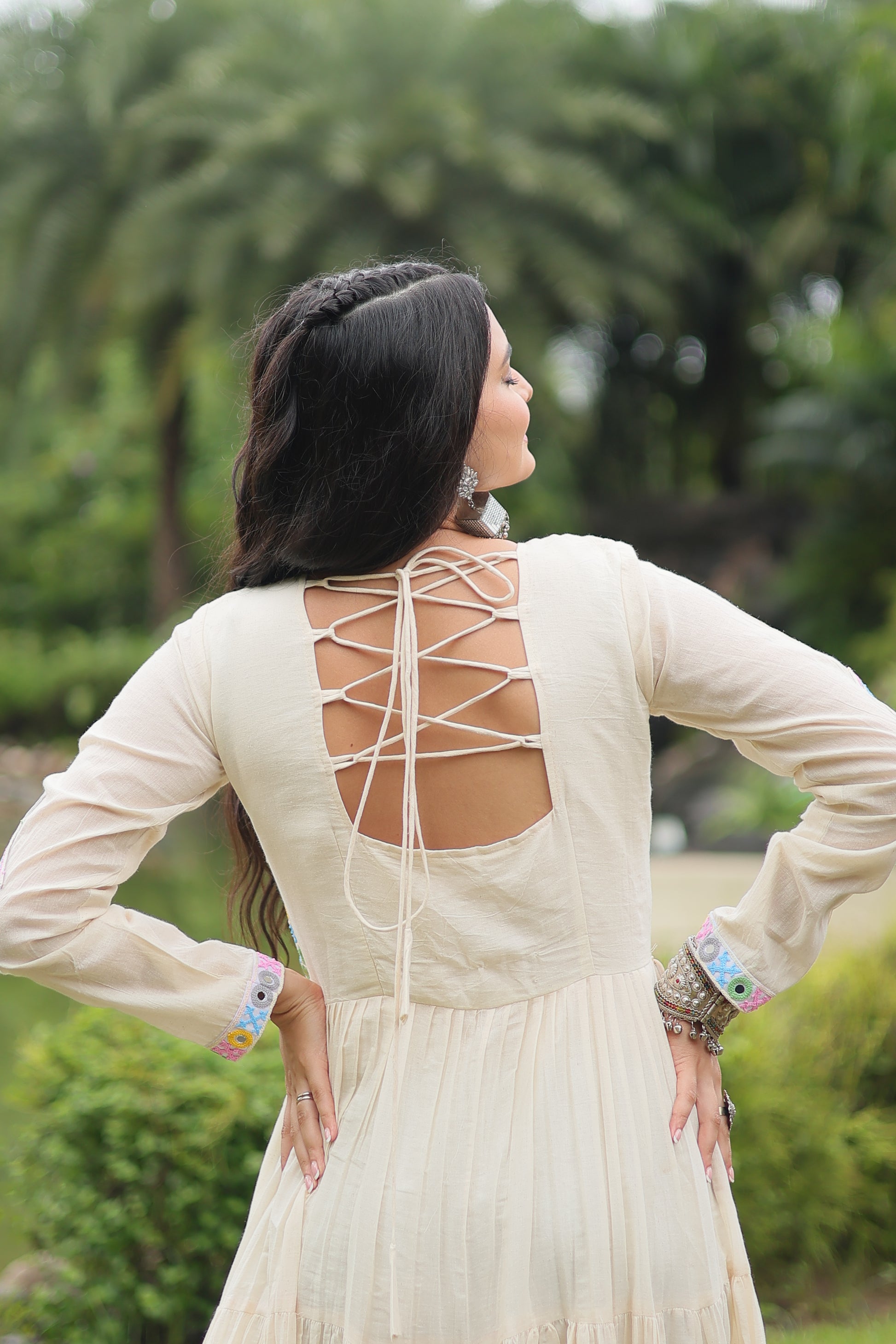 Reeva white pure cotton embroidered Anarkali gown