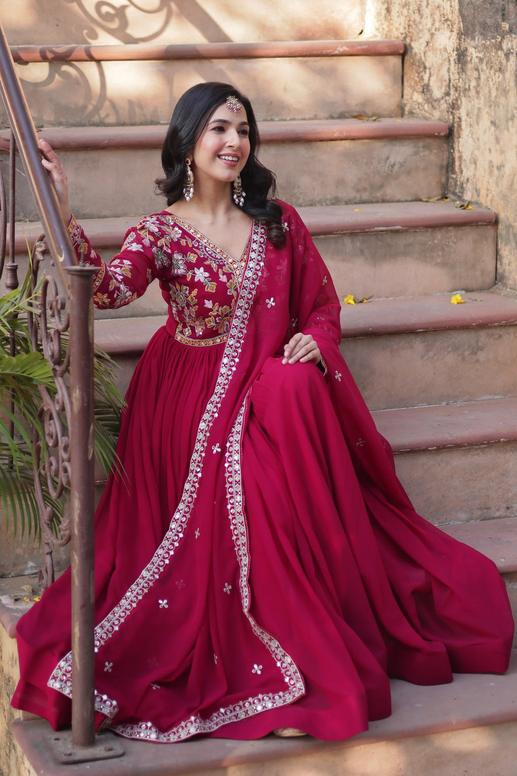 Ruhika pink festive wear embroidered Alia cut Anarkali suit