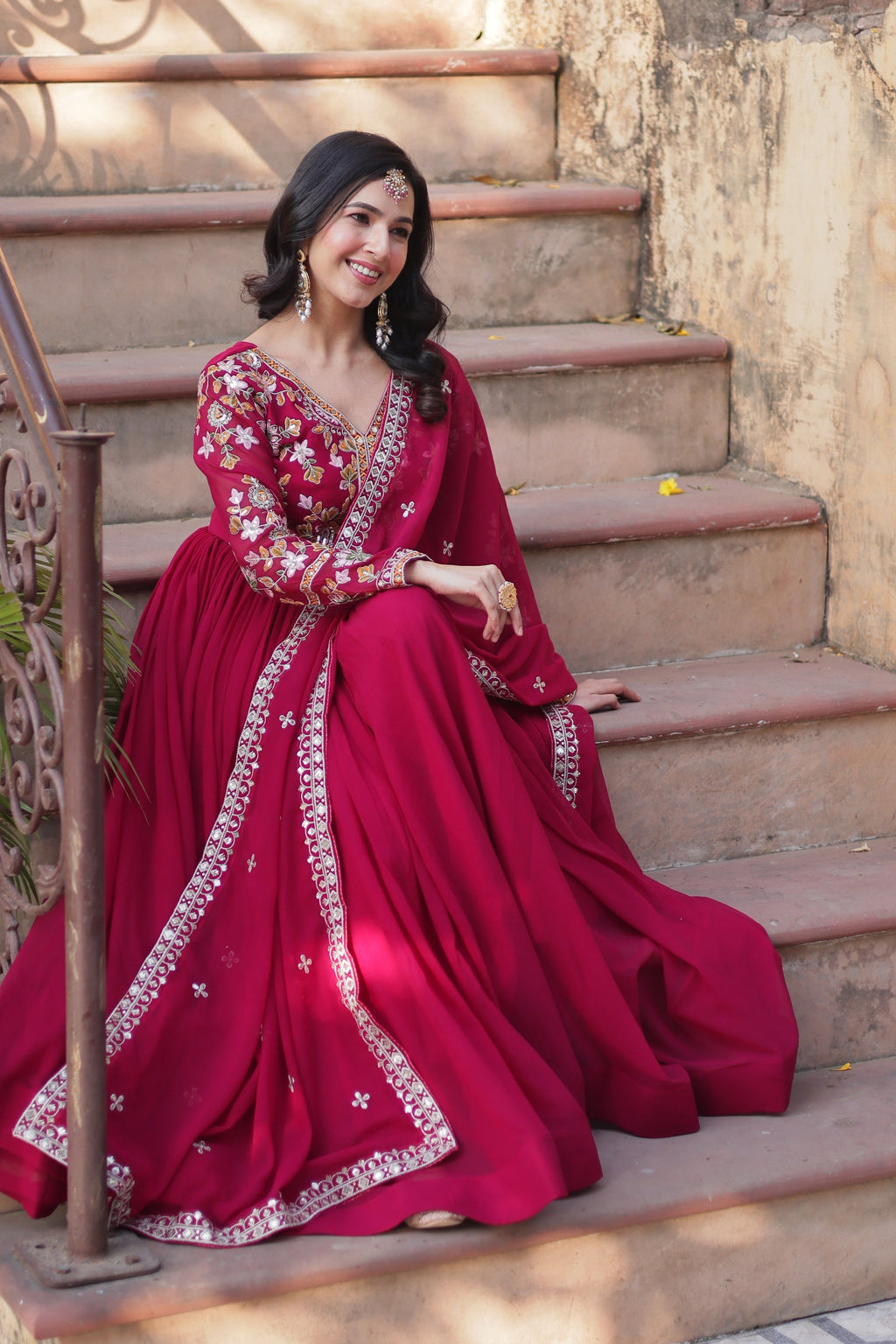 Ruhika pink festive wear embroidered Alia cut Anarkali suit