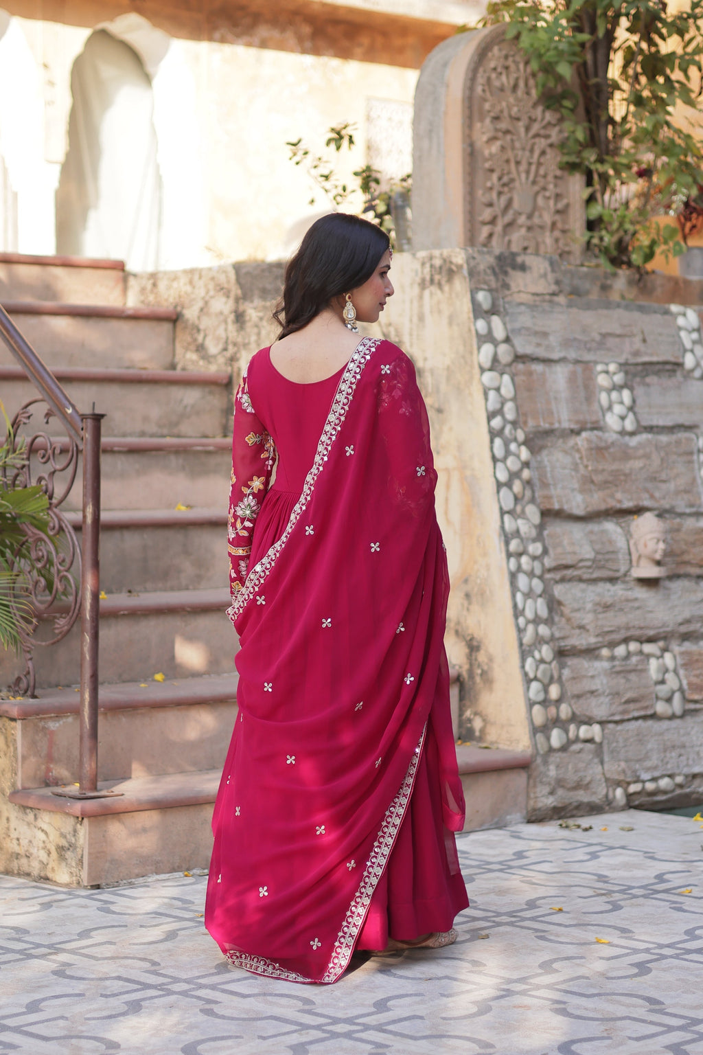 Ruhika pink festive wear embroidered Alia cut Anarkali suit