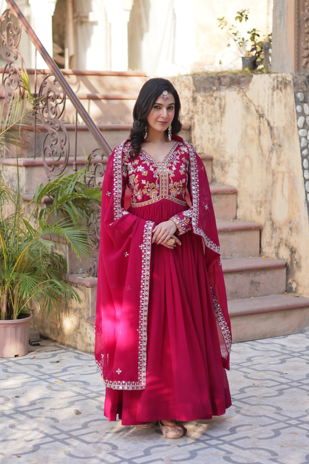 Ruhika pink festive wear embroidered Alia cut Anarkali suit
