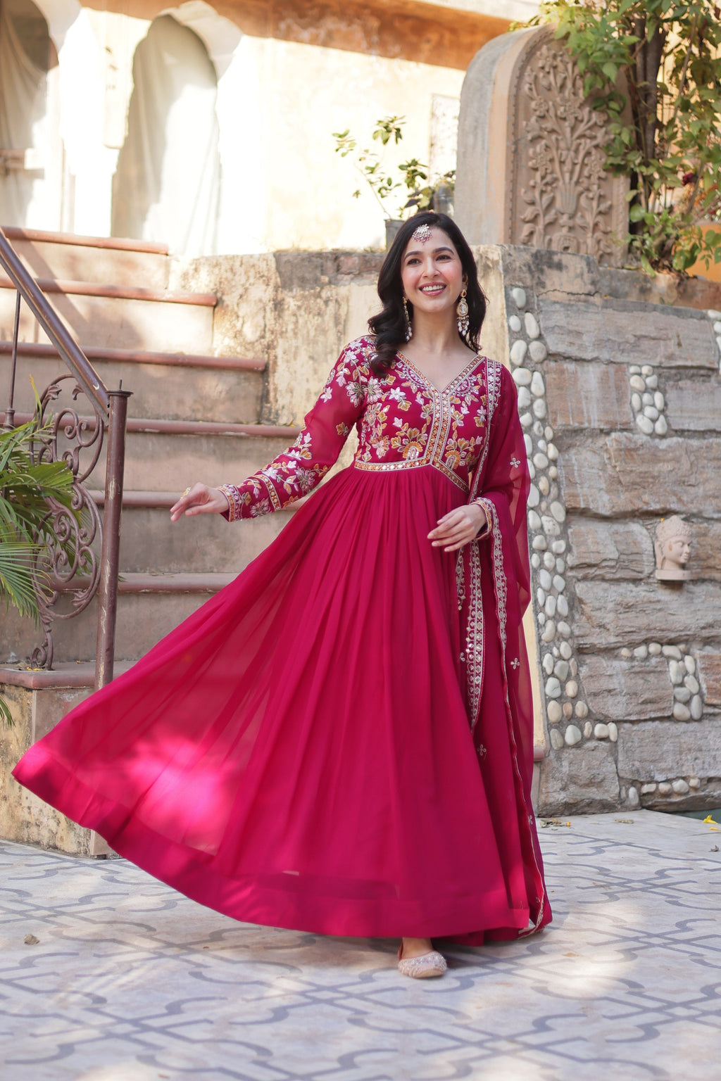 Ruhika pink festive wear embroidered Alia cut Anarkali suit