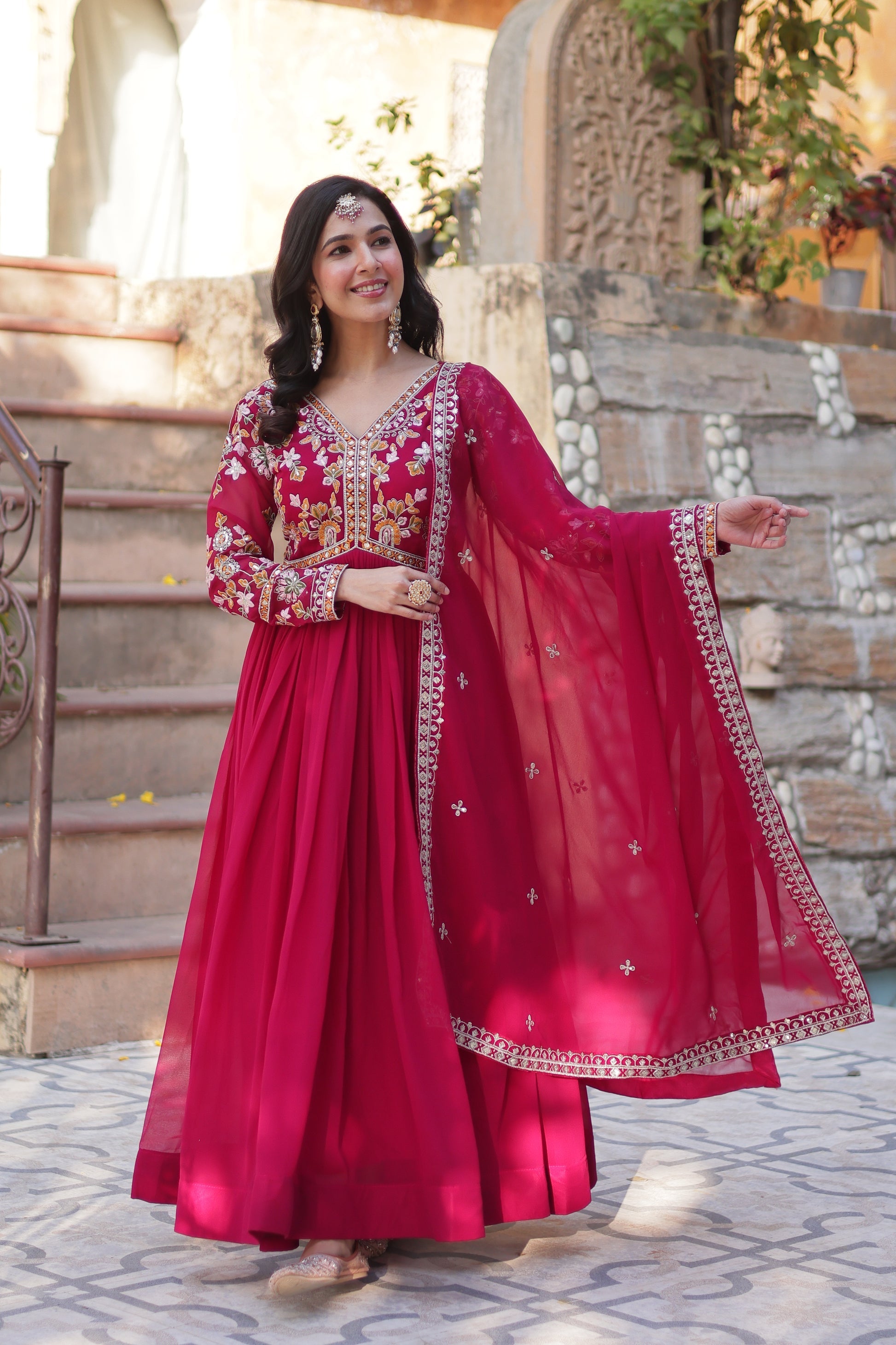 Ruhika pink festive wear embroidered Alia cut Anarkali suit