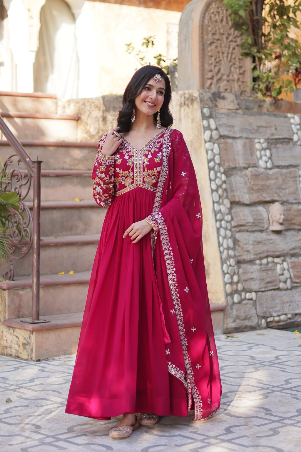 Ruhika pink festive wear embroidered Alia cut Anarkali suit