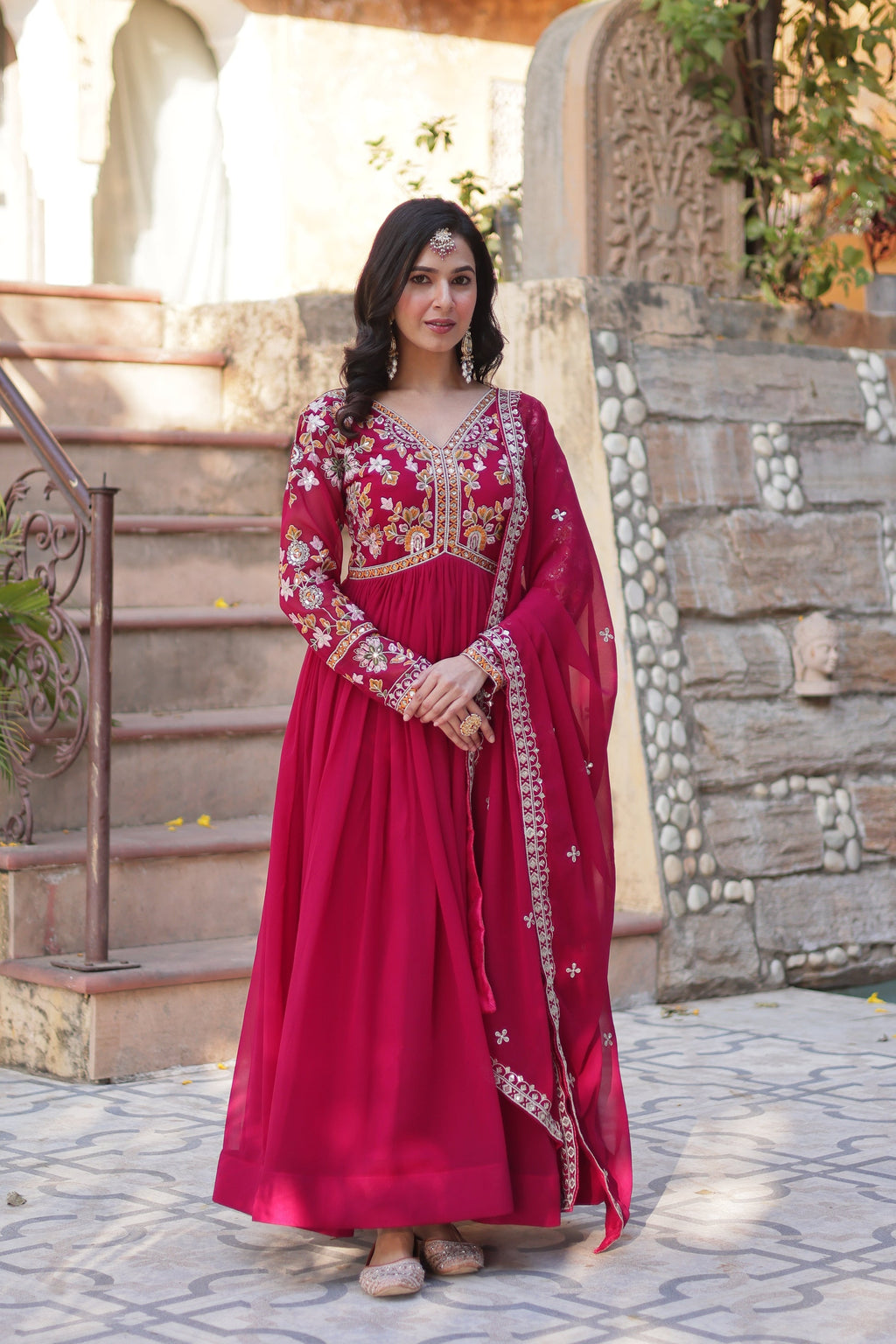 Ruhika pink festive wear embroidered Alia cut Anarkali suit