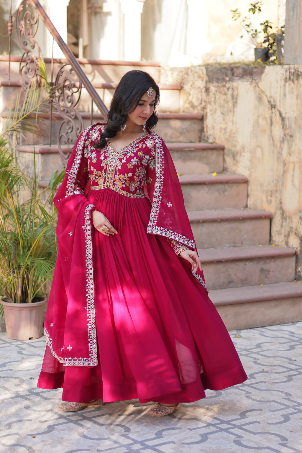 Ruhika pink festive wear embroidered Alia cut Anarkali suit