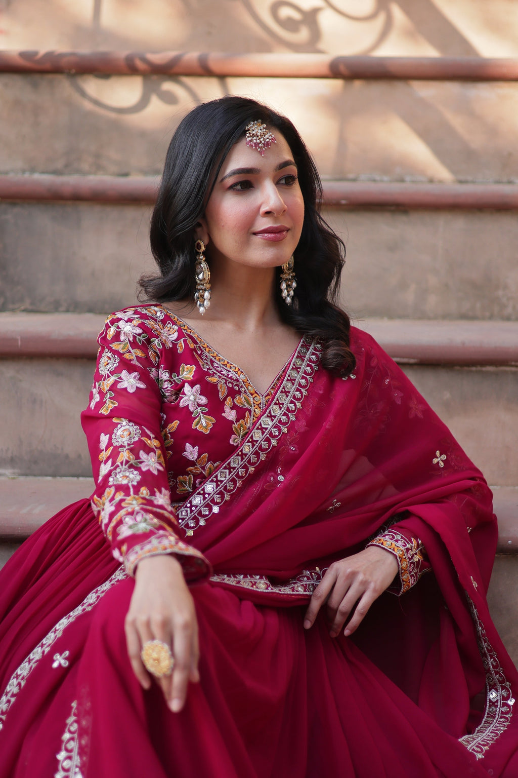 Ruhika pink festive wear embroidered Alia cut Anarkali suit