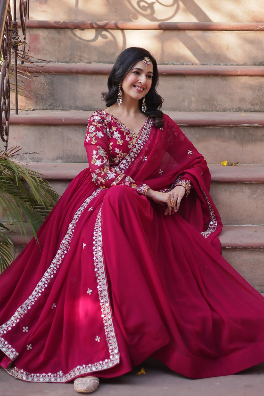 Ruhika pink festive wear embroidered Alia cut Anarkali suit