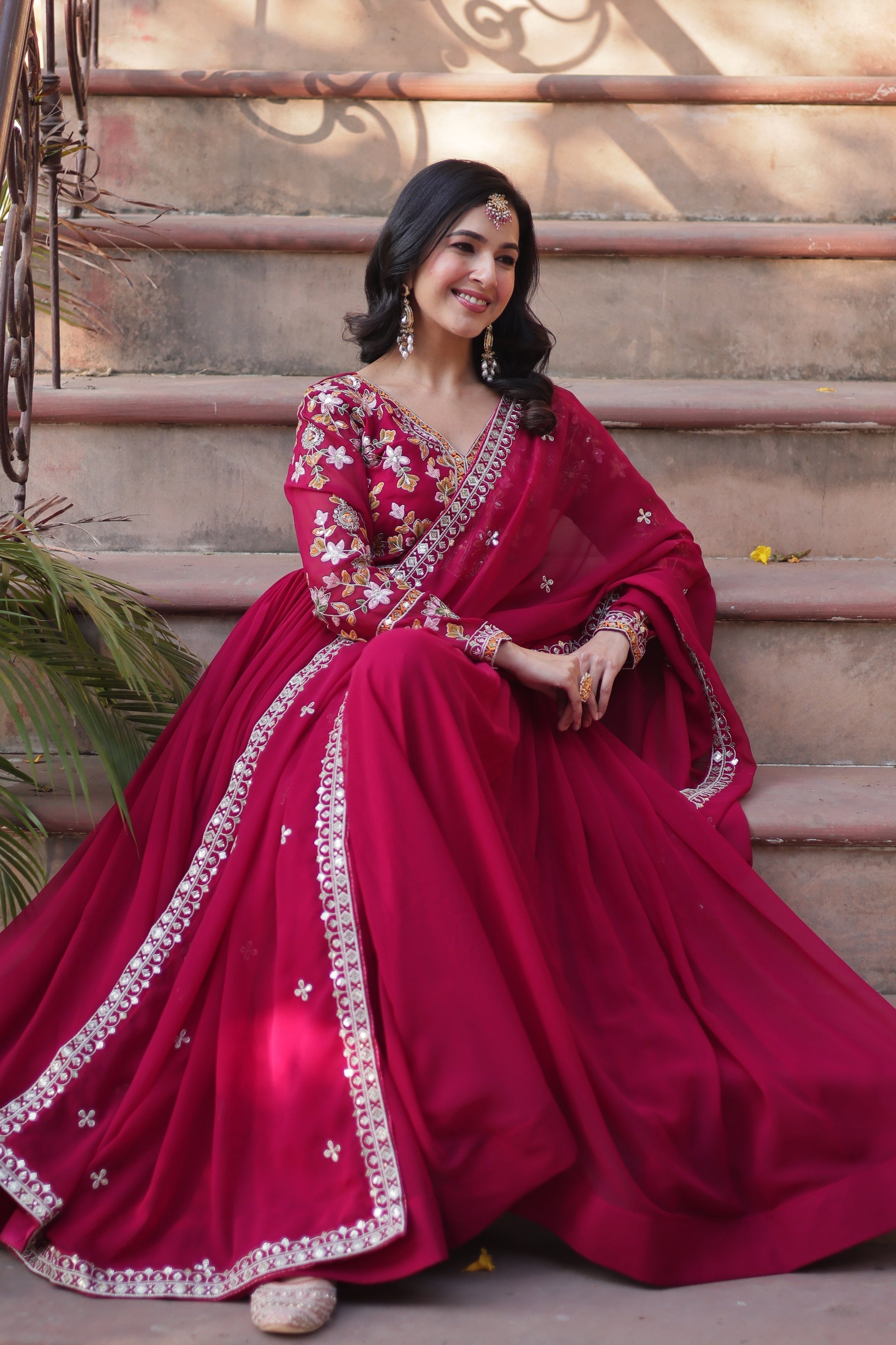 Ruhika pink festive wear embroidered Alia cut Anarkali suit