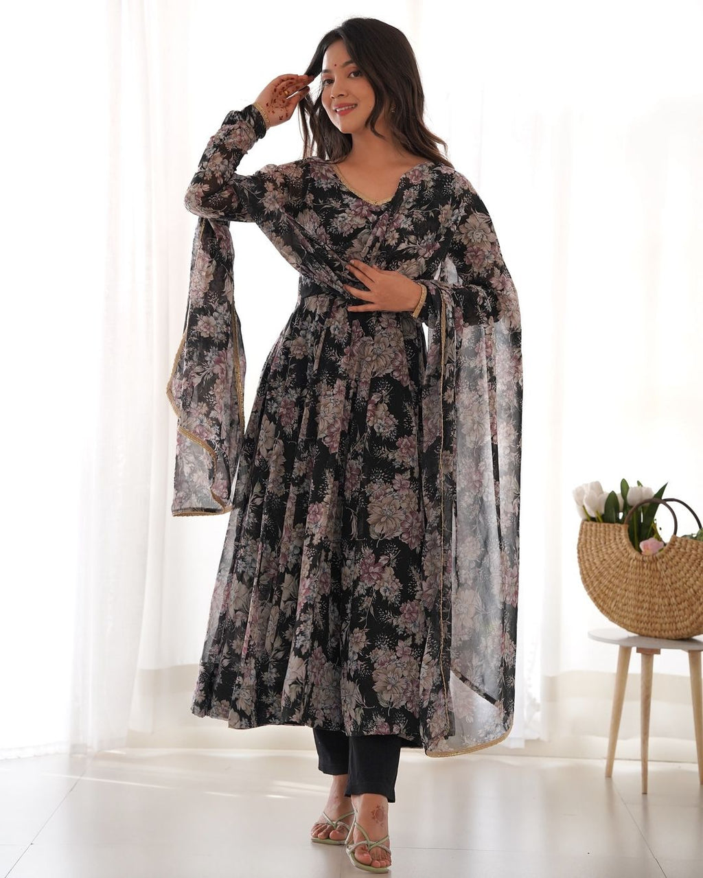 Black georgette flared Saisha designer Anarkali suit