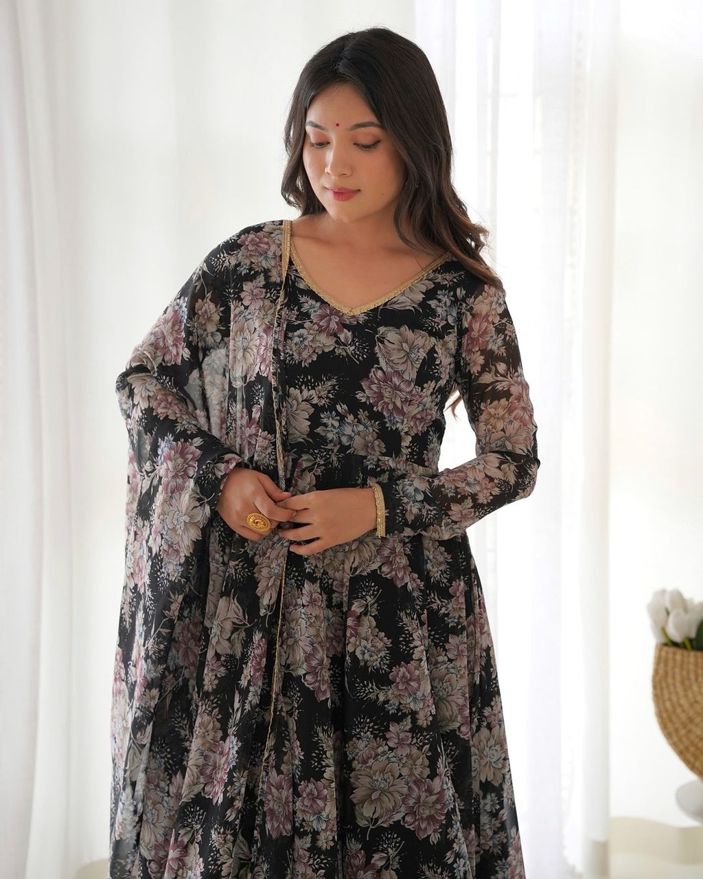 Black georgette flared Saisha designer Anarkali suit