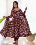 Saisha brown georgette flared anarkali suit set
