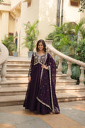 Purple embroidered Samridhi designer Alia cut Anarkali gown