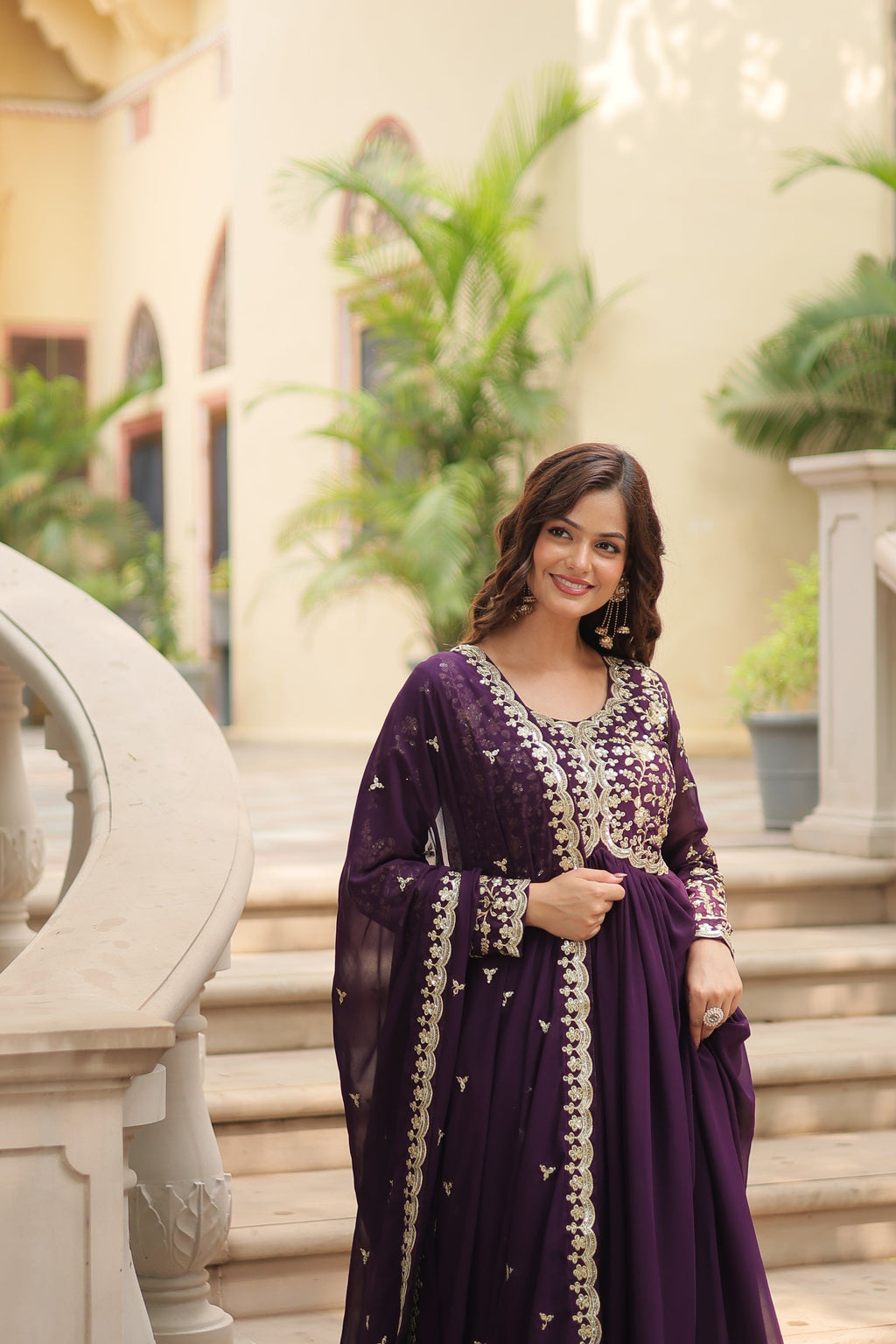 Purple embroidered Samridhi designer Alia cut Anarkali gown