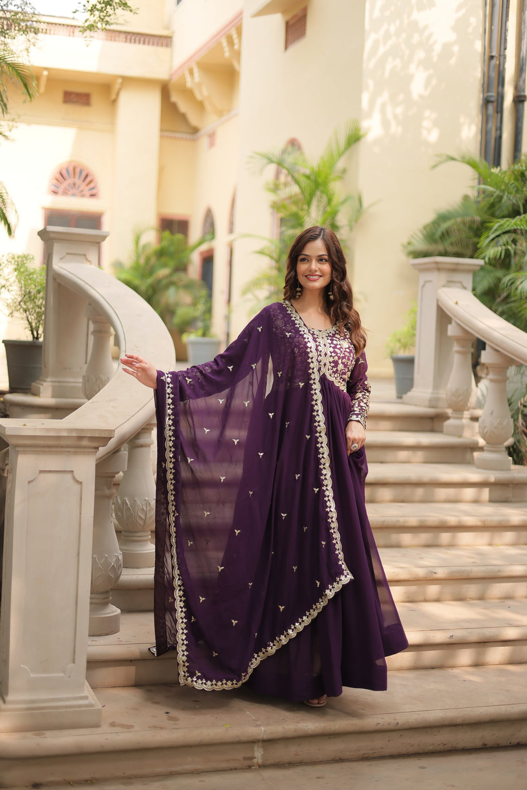 Purple embroidered Samridhi designer Alia cut Anarkali gown