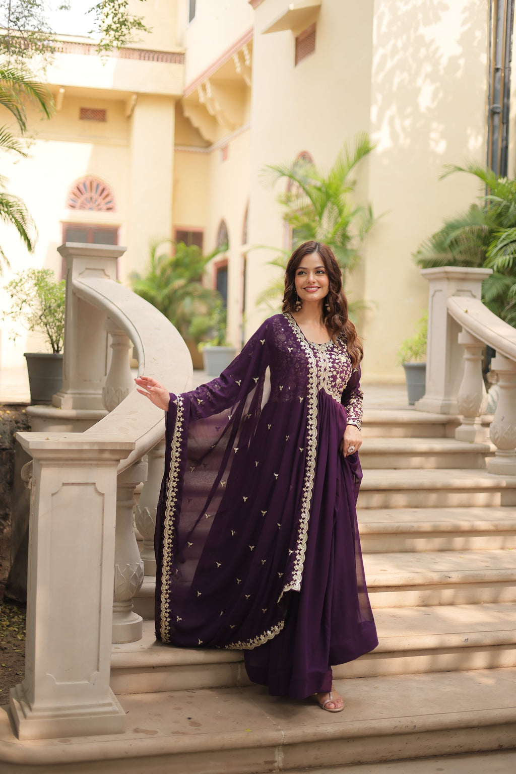 Purple embroidered Samridhi designer Alia cut Anarkali gown