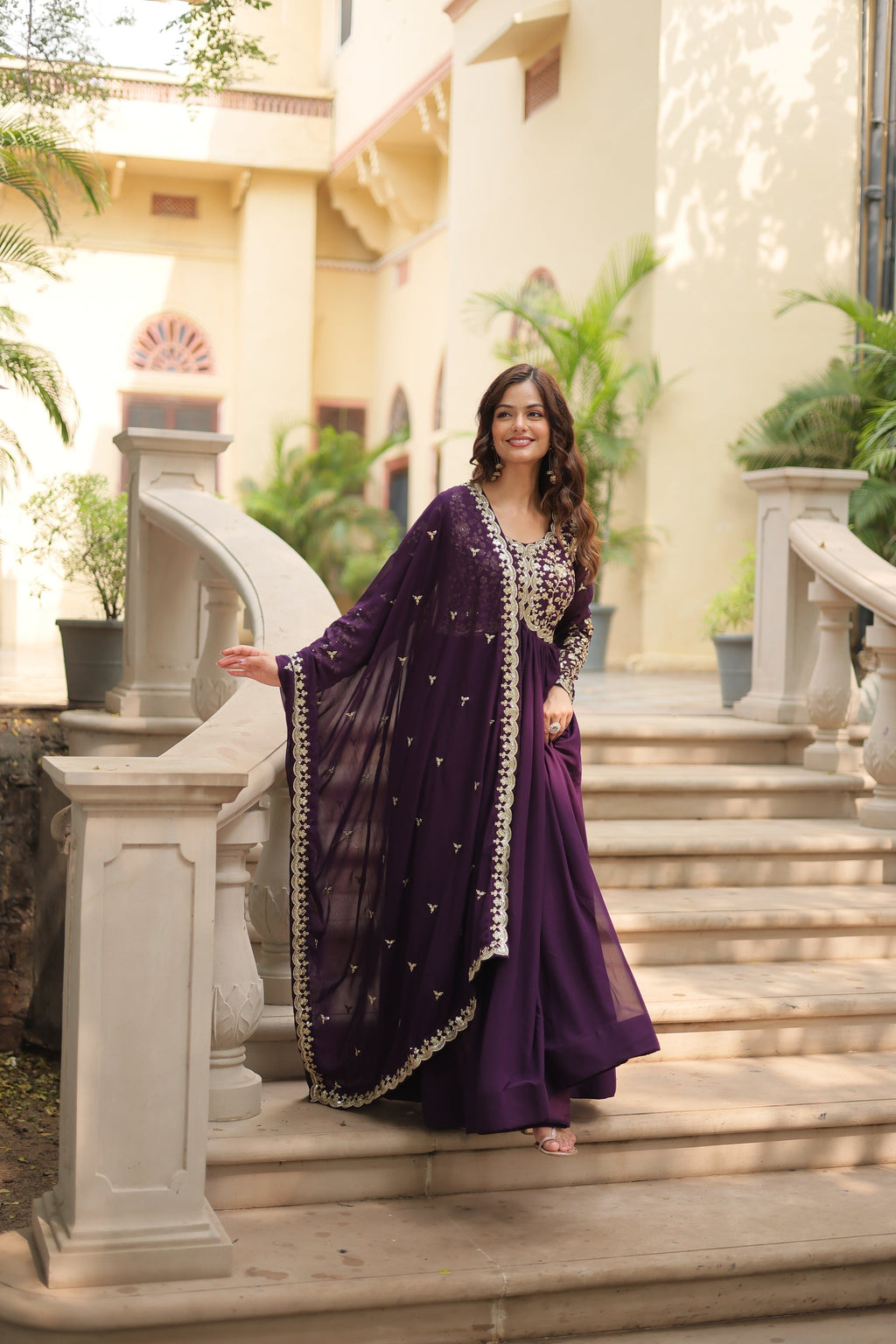 Purple embroidered Samridhi designer Alia cut Anarkali gown