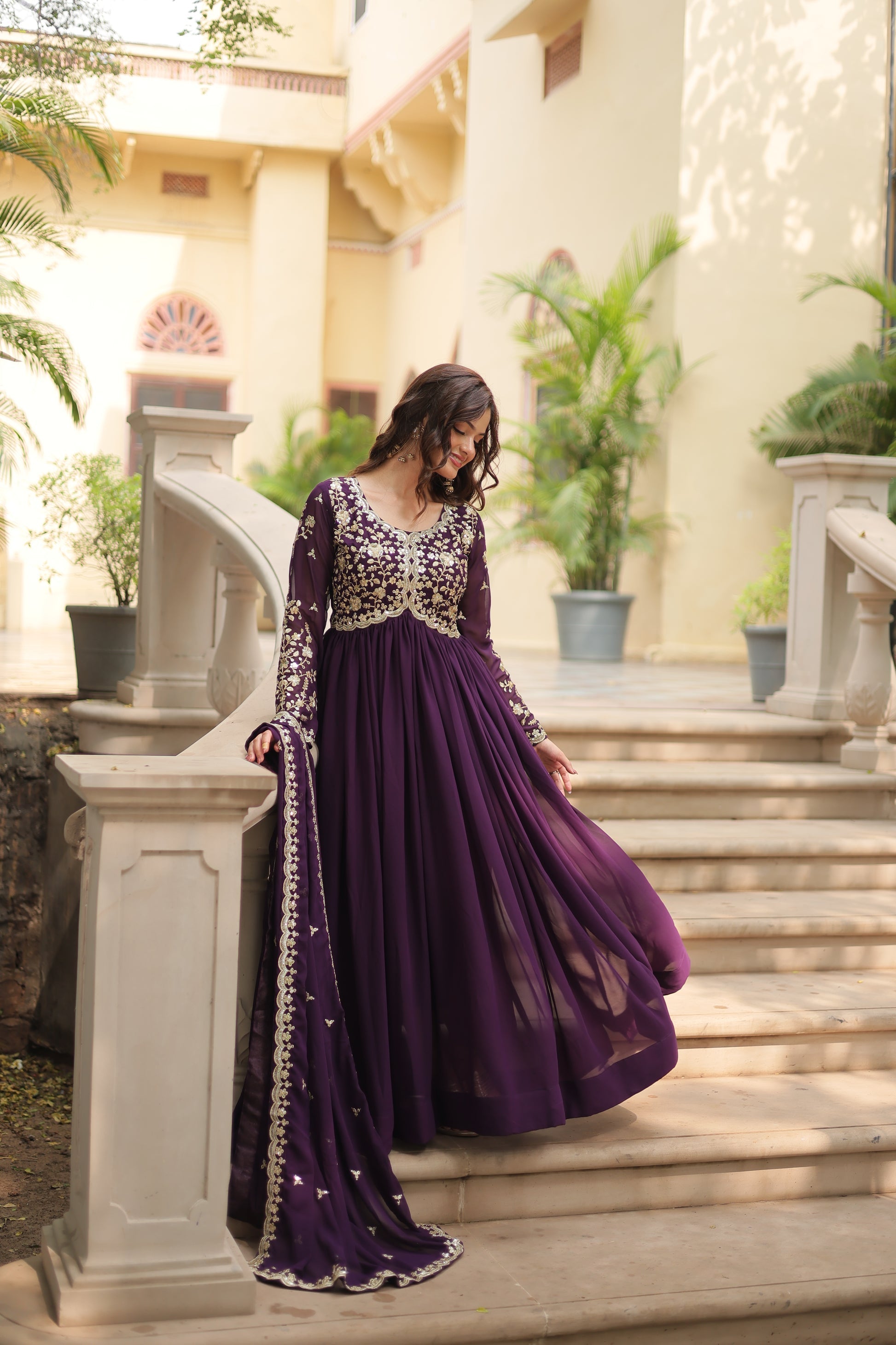 Purple embroidered Samridhi designer Alia cut Anarkali gown