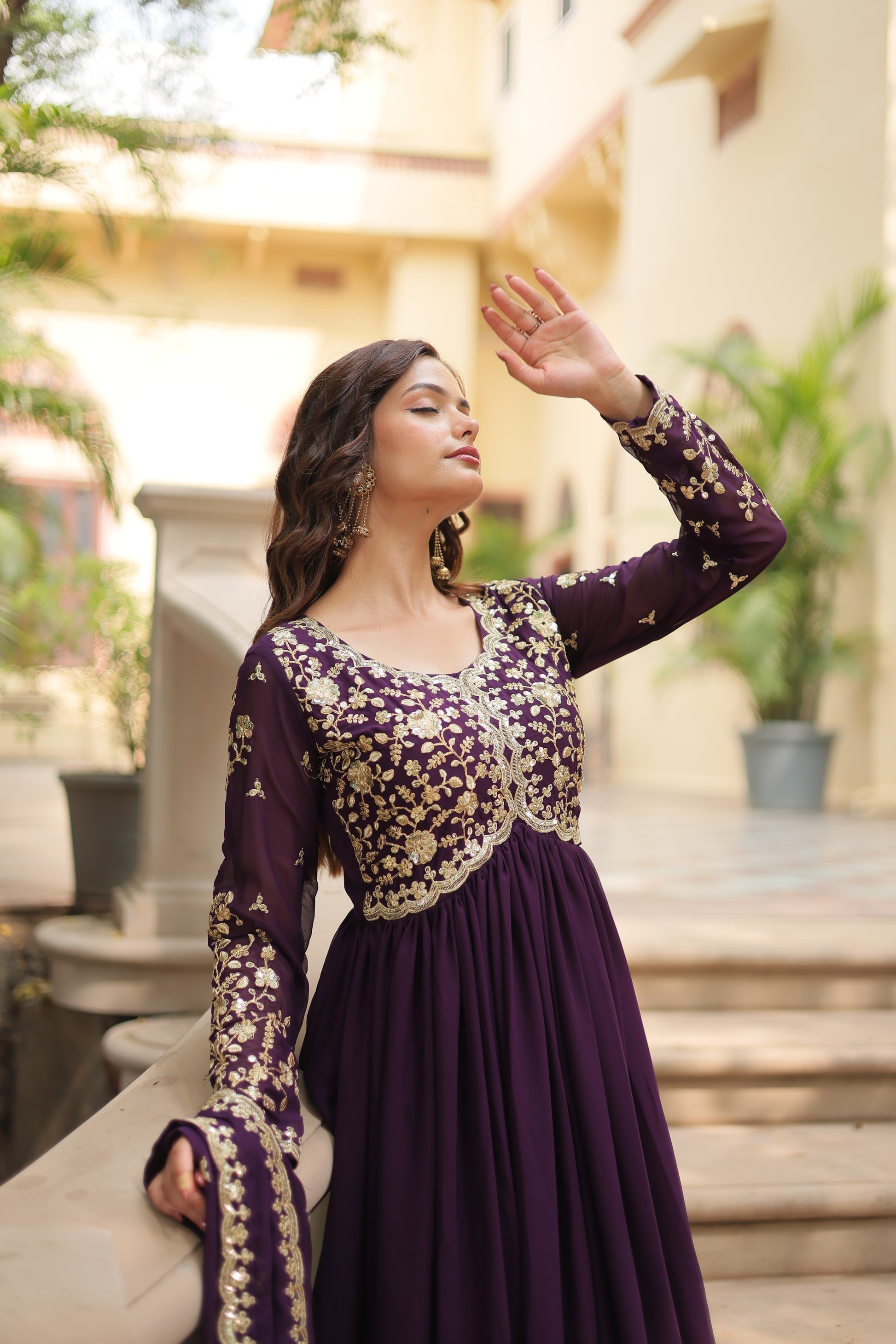 Purple embroidered Samridhi designer Alia cut Anarkali gown