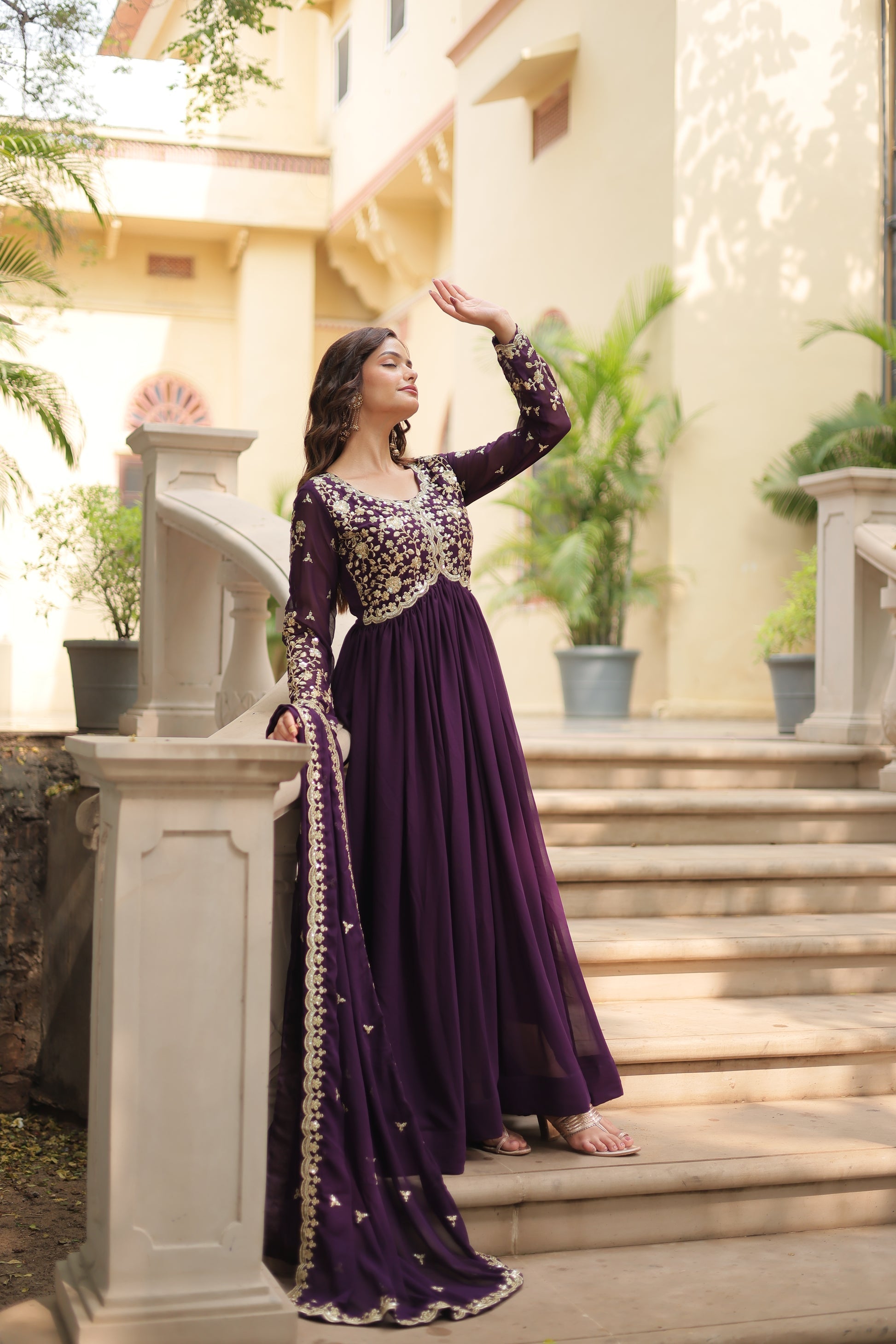 Purple embroidered Samridhi designer Alia cut Anarkali gown