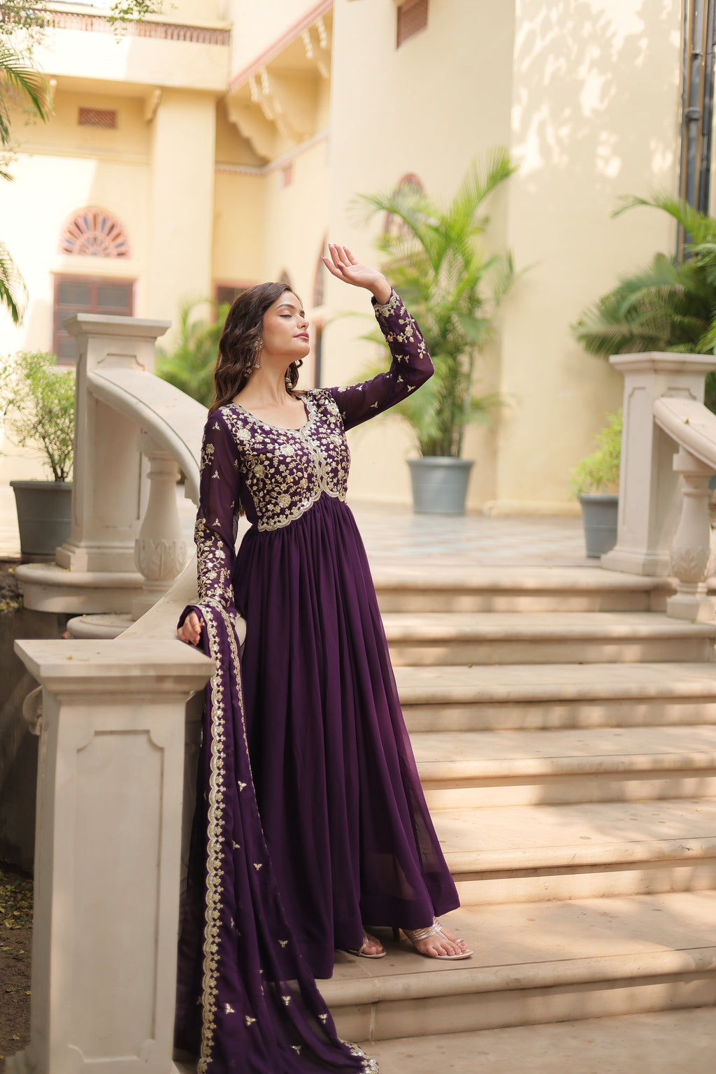Purple embroidered Samridhi designer Alia cut Anarkali gown