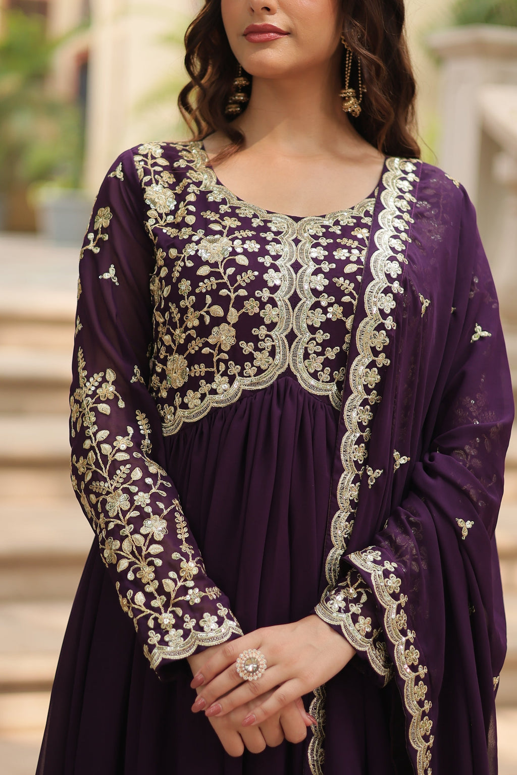 Purple embroidered Samridhi designer Alia cut Anarkali gown