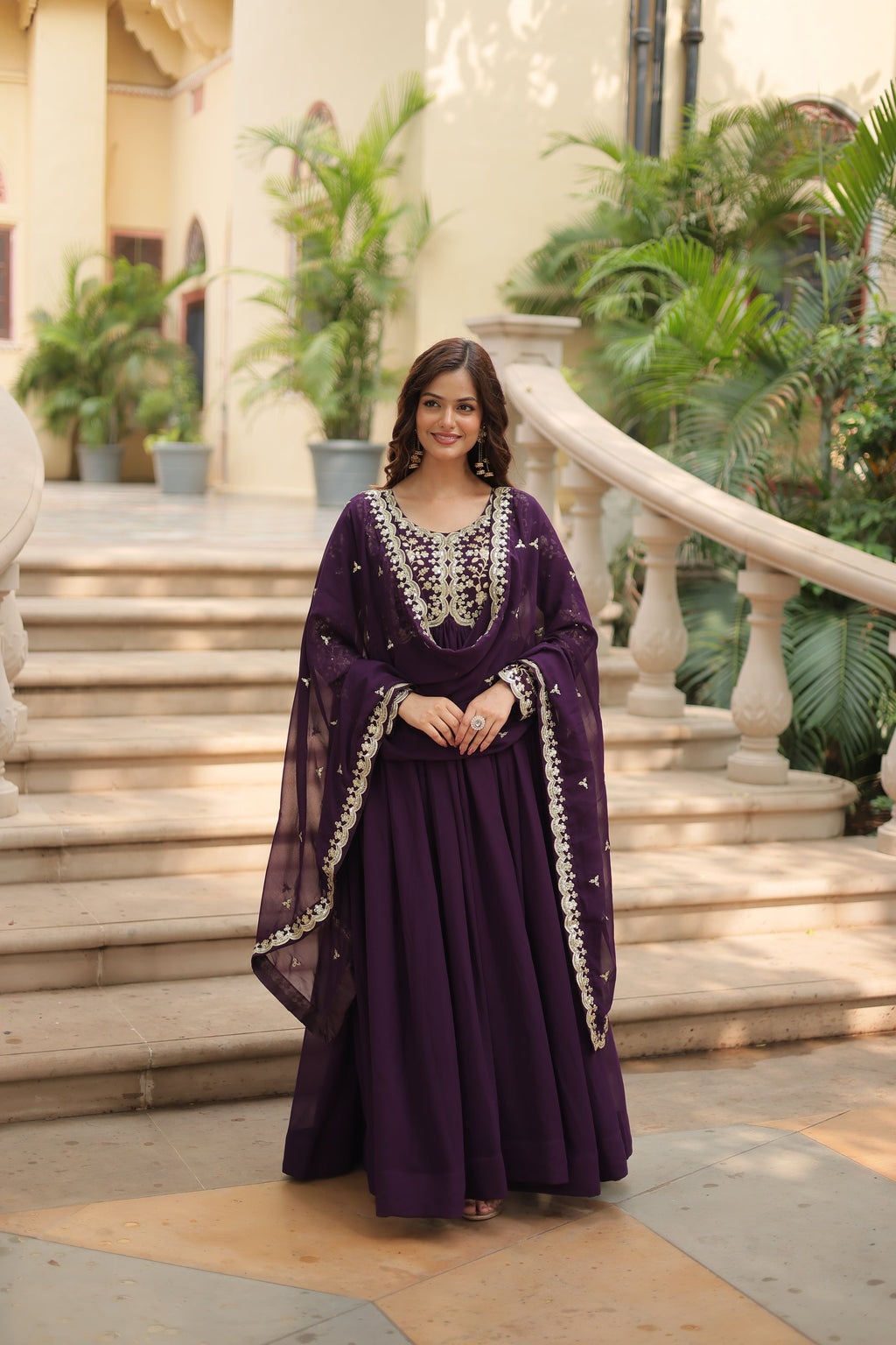 Purple embroidered Samridhi designer Alia cut Anarkali gown
