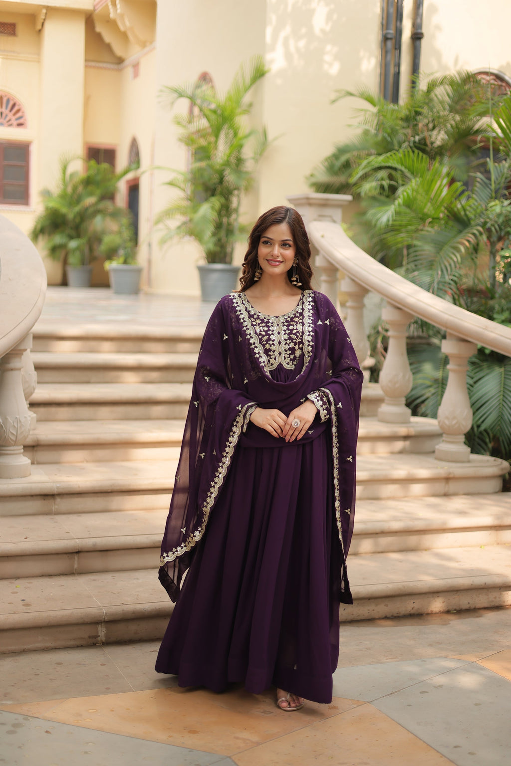 Purple embroidered Samridhi designer Alia cut Anarkali gown