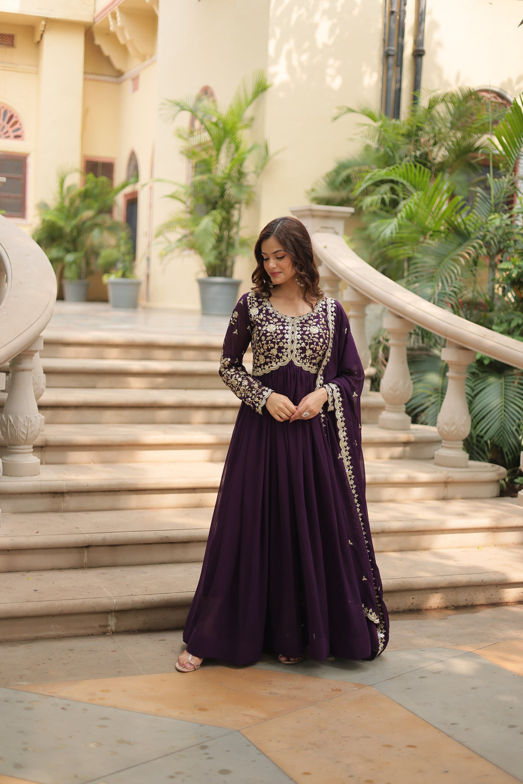 Purple embroidered Samridhi designer Alia cut Anarkali gown