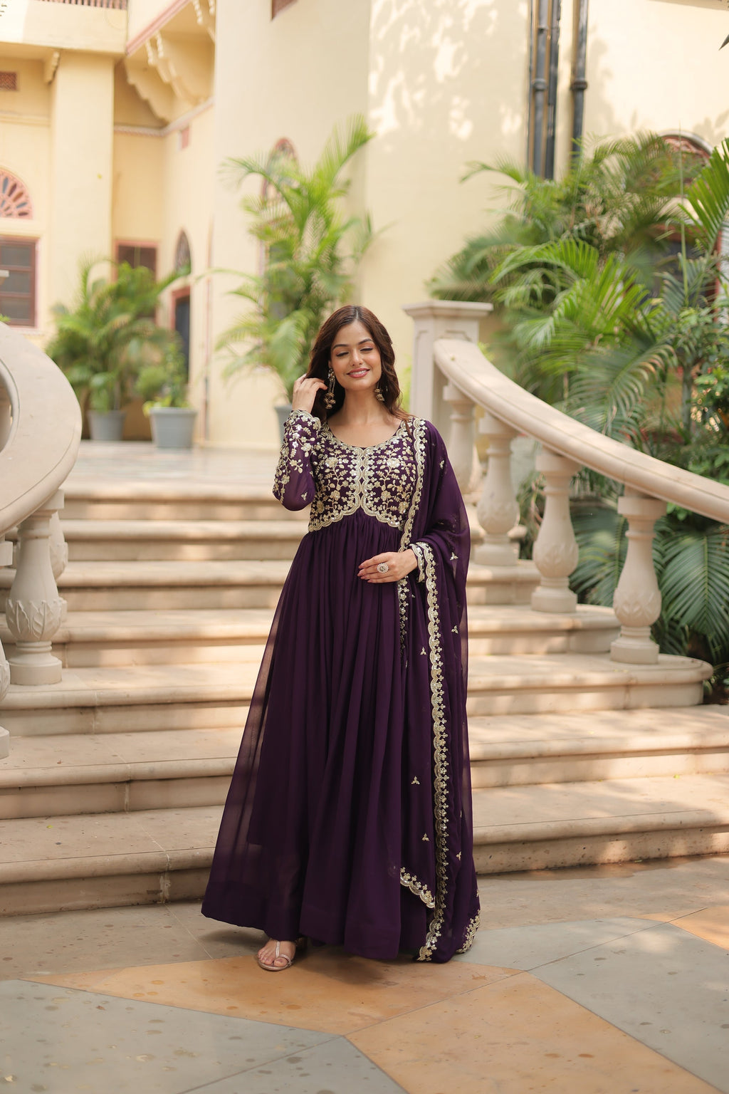 Purple embroidered Samridhi designer Alia cut Anarkali gown