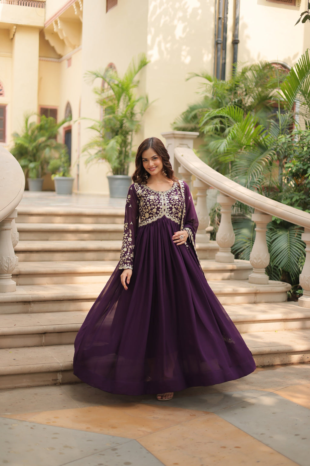 Purple embroidered Samridhi designer Alia cut Anarkali gown