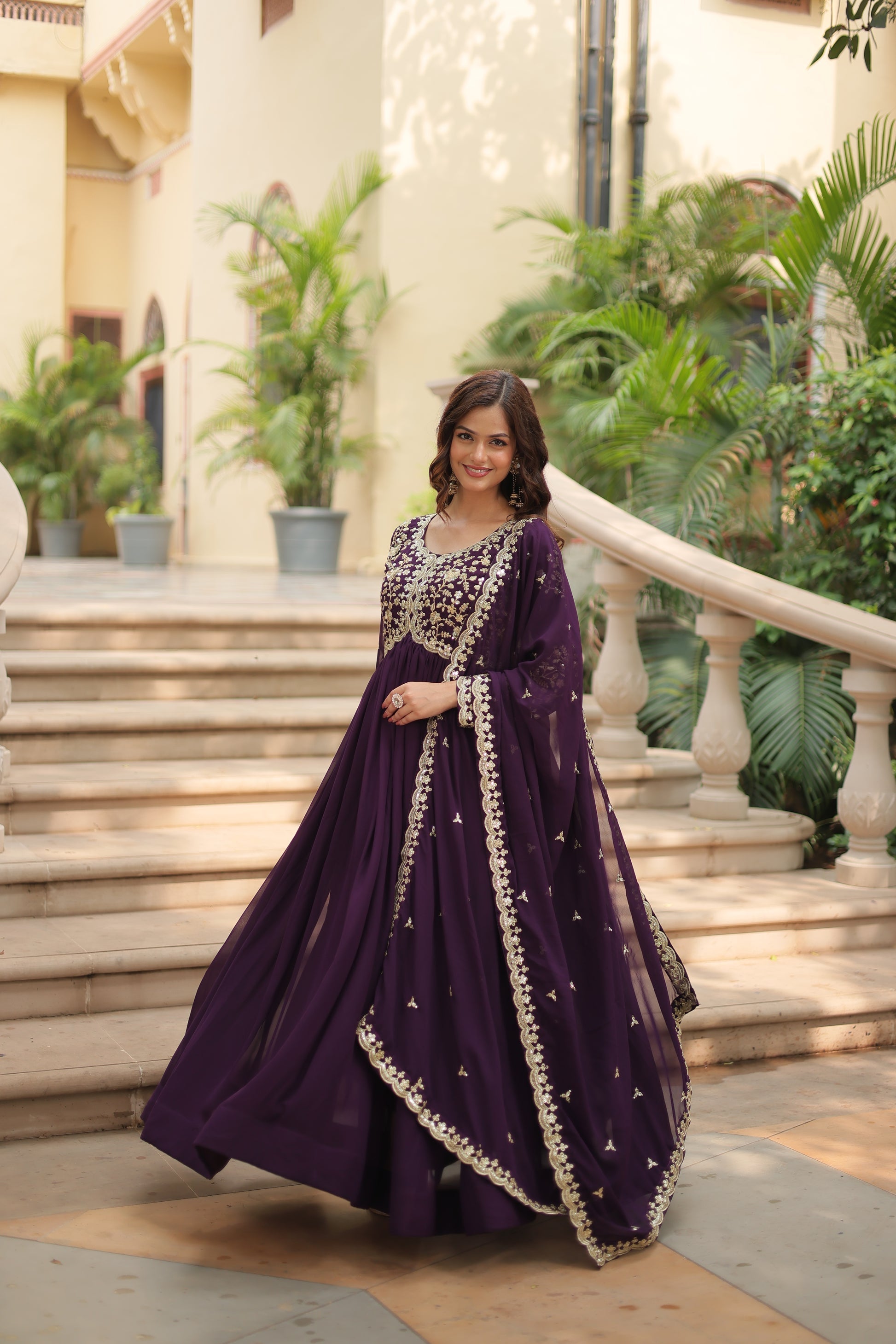 Purple embroidered Samridhi designer Alia cut Anarkali gown