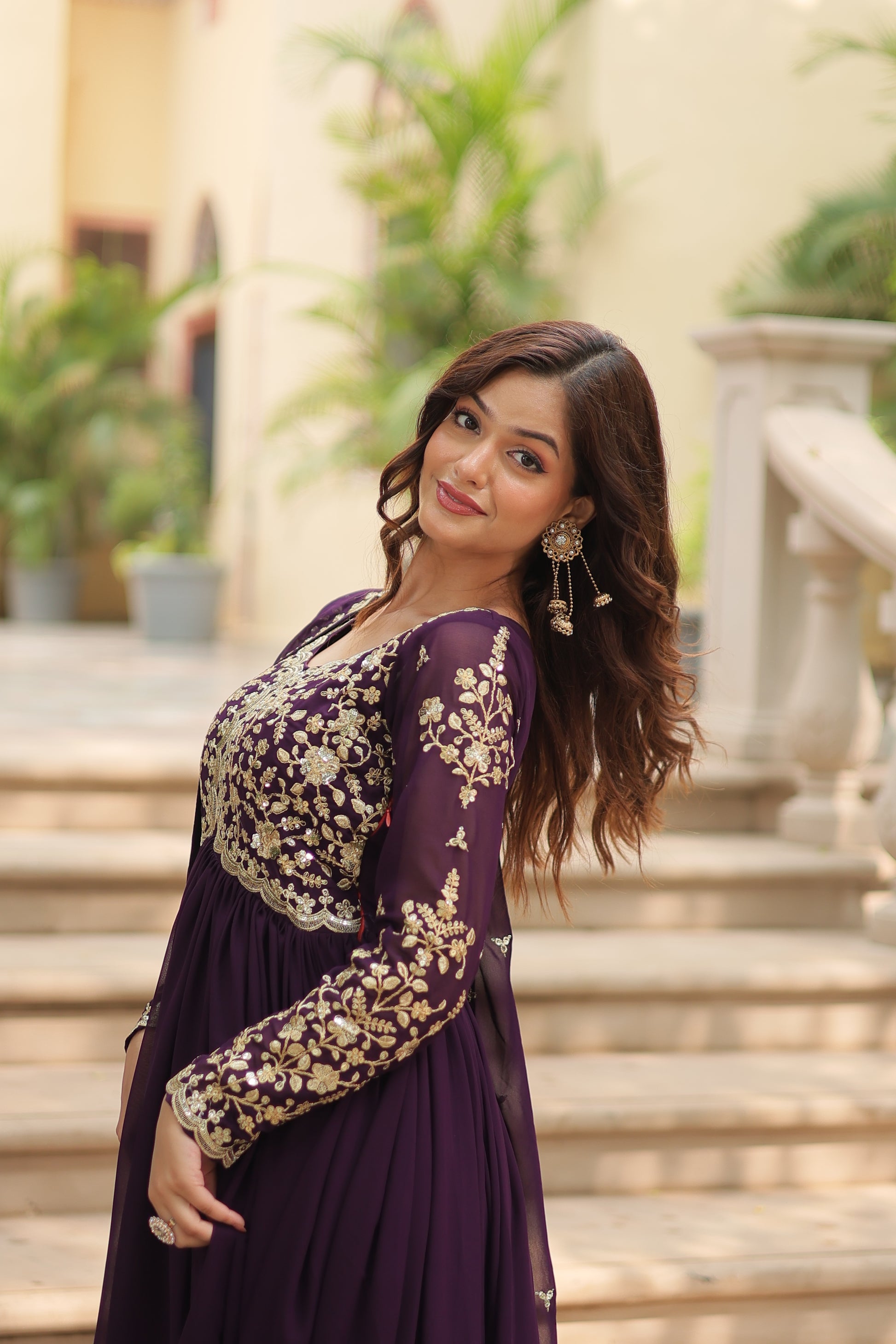 Purple embroidered Samridhi designer Alia cut Anarkali gown