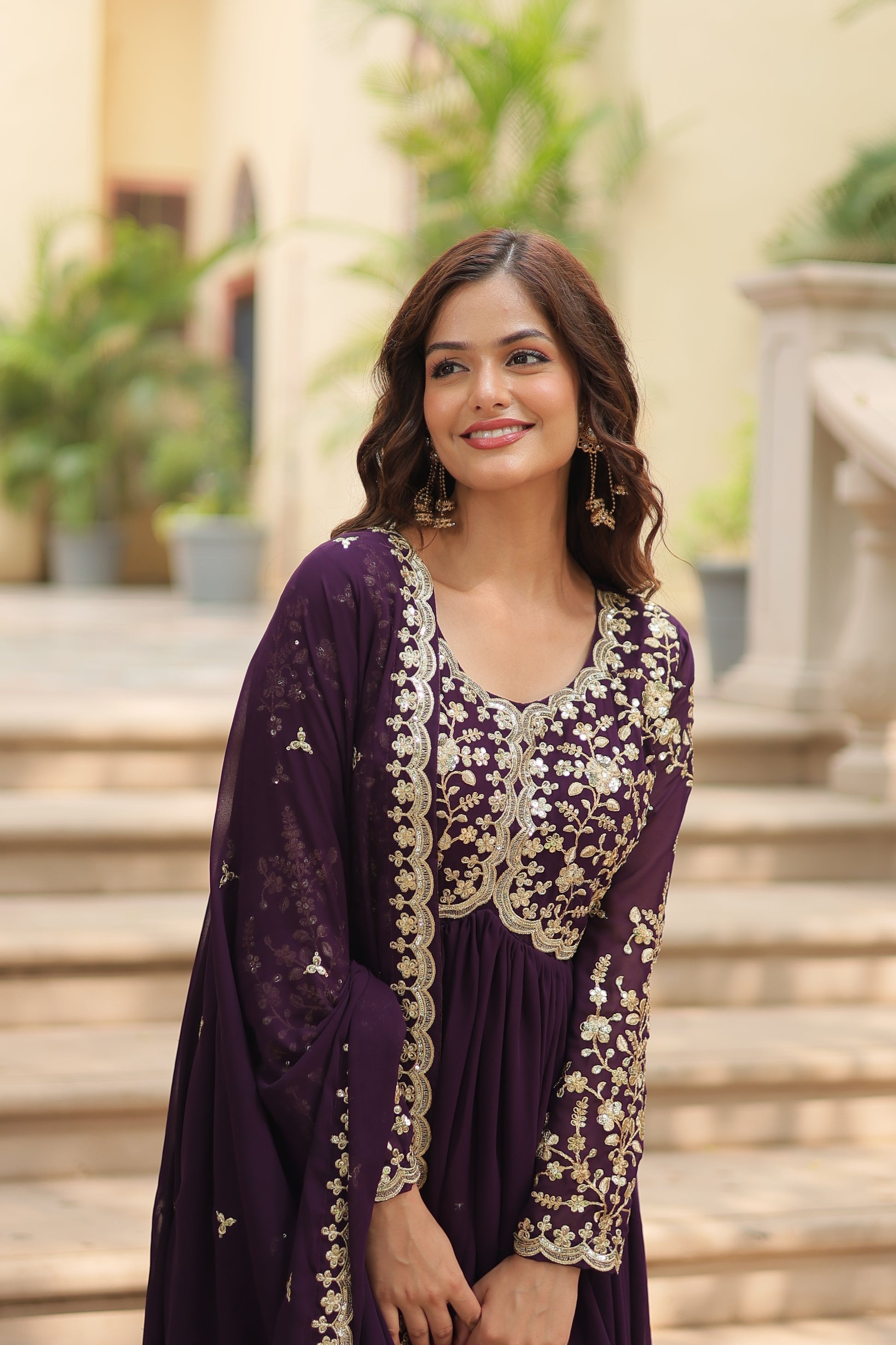 Purple embroidered Samridhi designer Alia cut Anarkali gown
