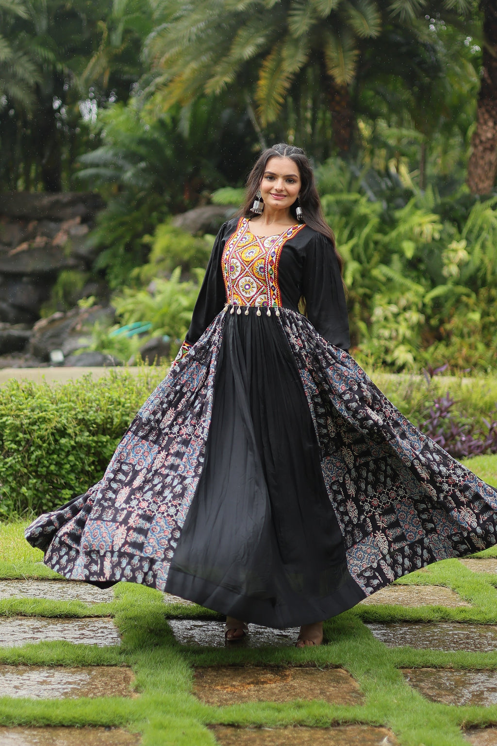 Black rayon Gamthi embroidered Sankita Navratri gown