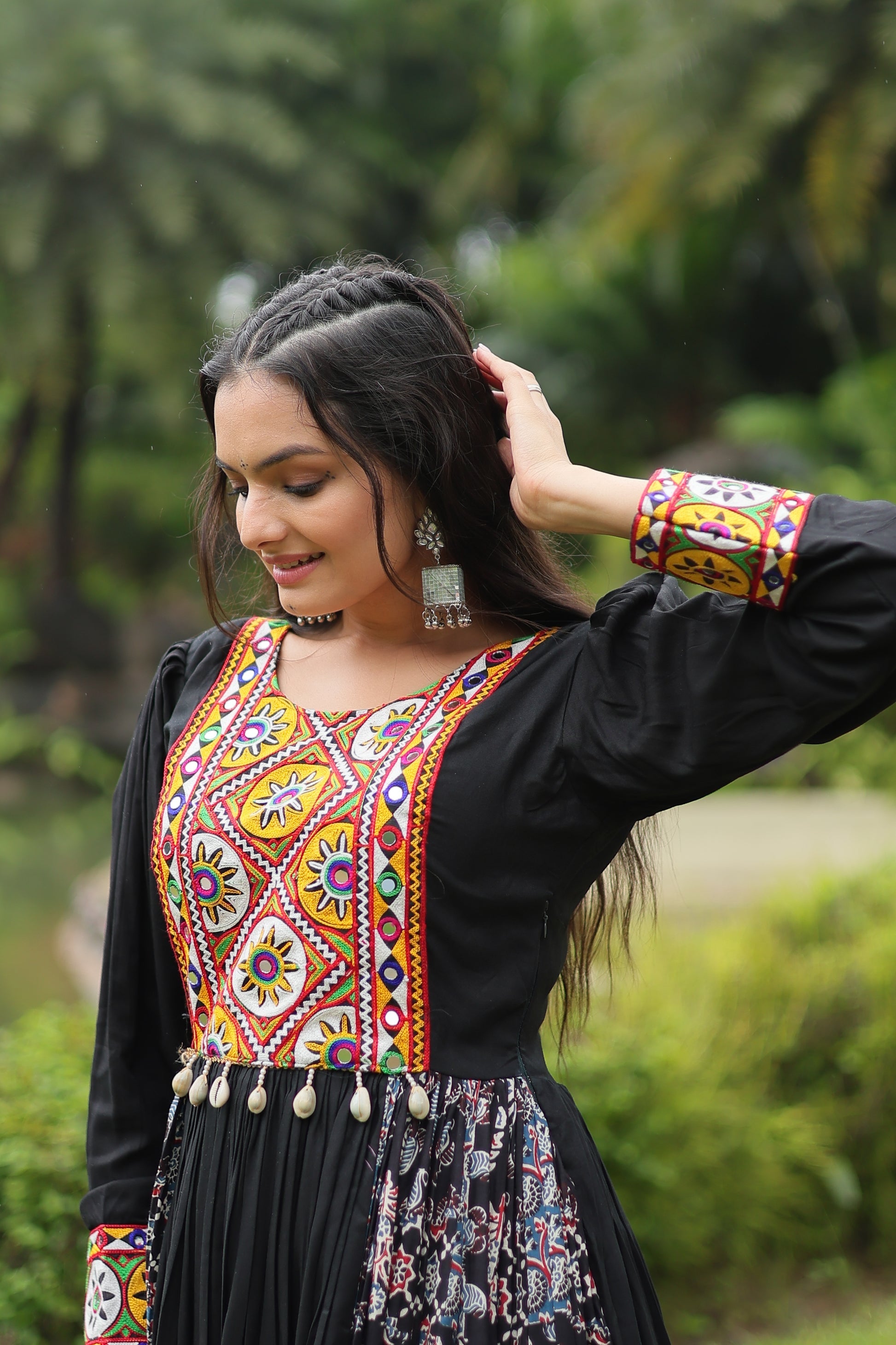 Black rayon Gamthi embroidered Sankita Navratri gown