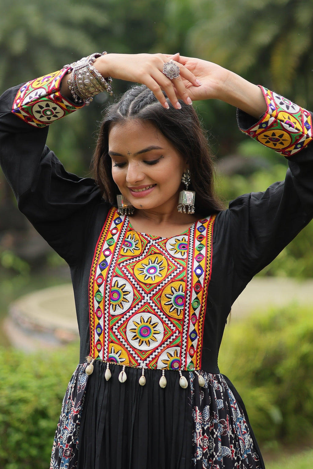 Black rayon Gamthi embroidered Sankita Navratri gown