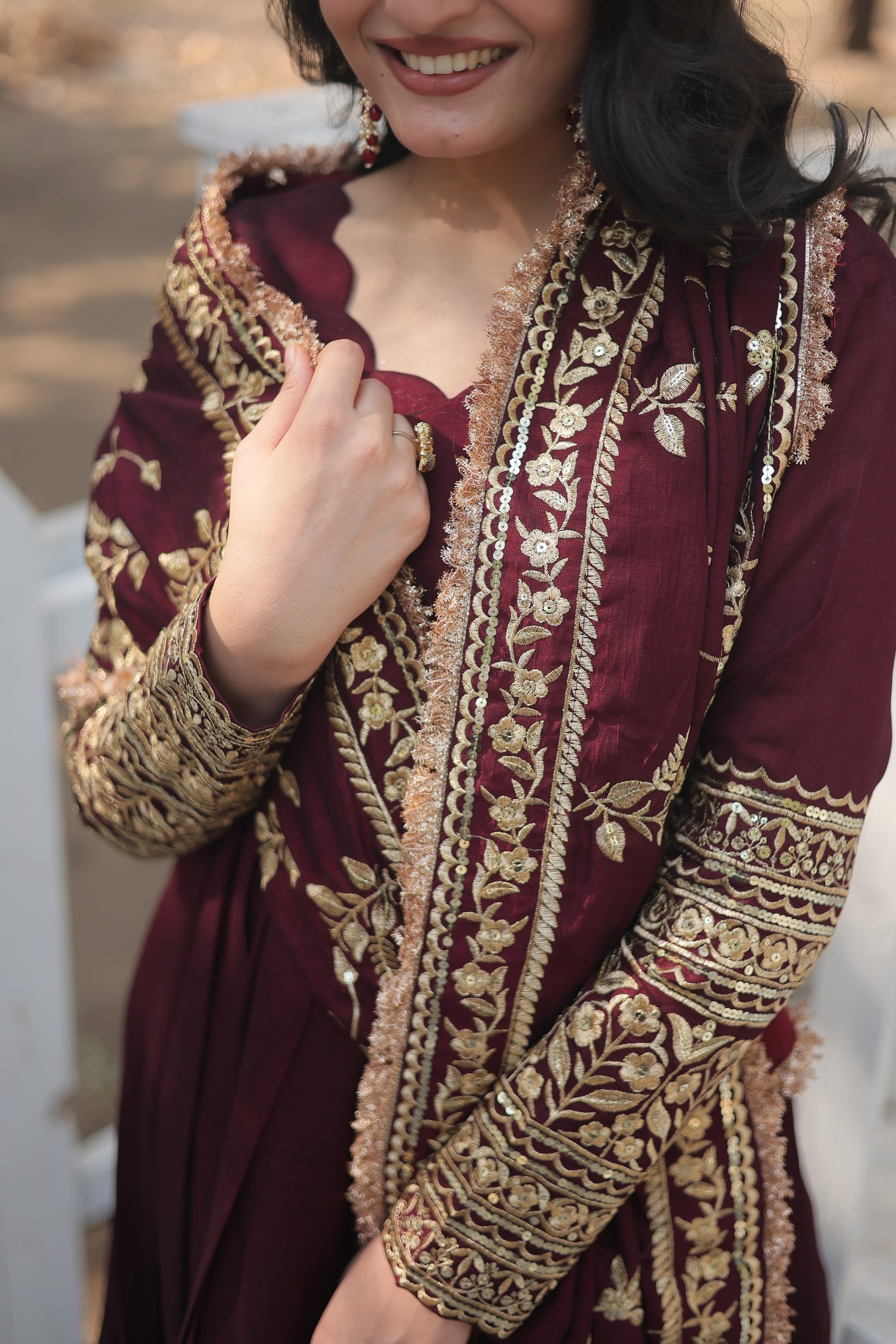 Maroon embroidered Savi designer flared Anarkali gown