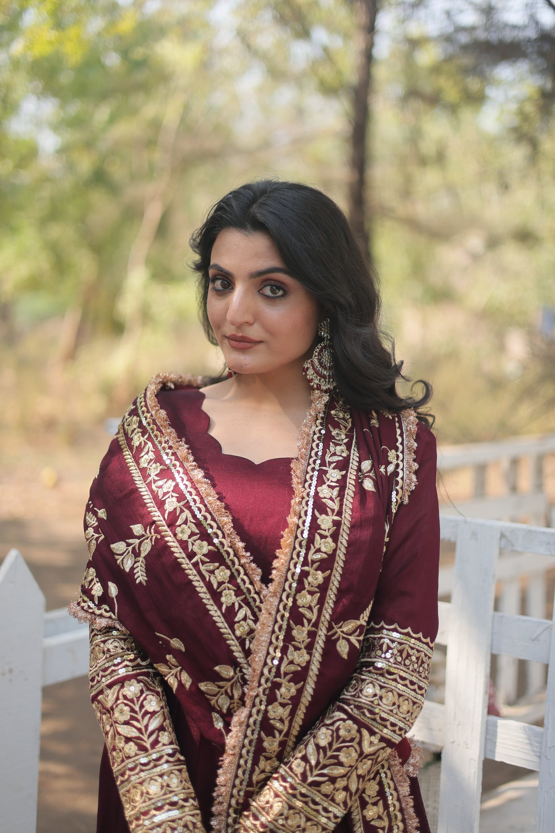Maroon embroidered Savi designer flared Anarkali gown