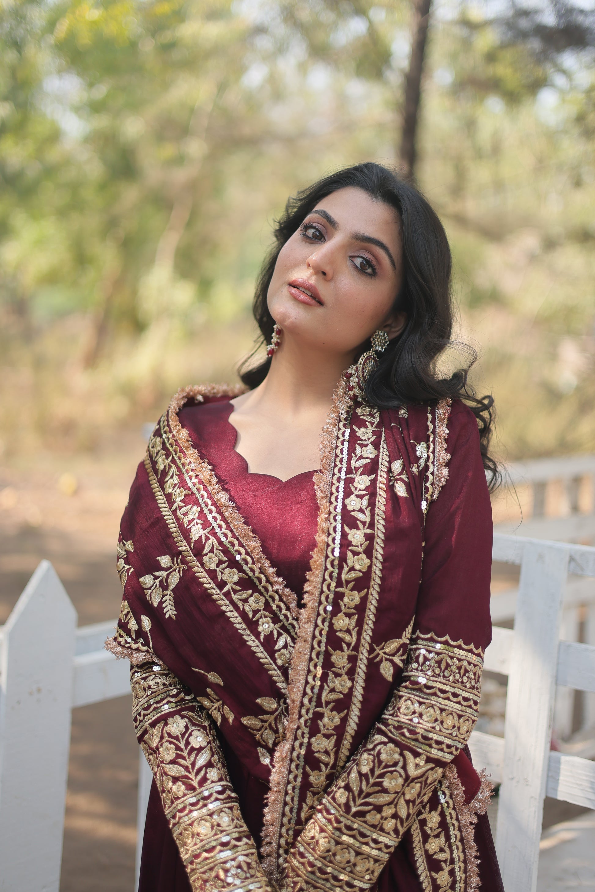 Maroon embroidered Savi designer flared Anarkali gown