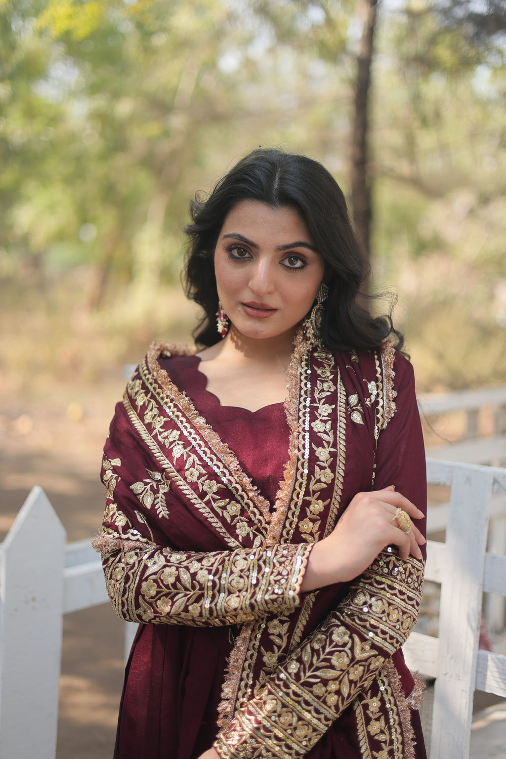 Maroon embroidered Savi designer flared Anarkali gown