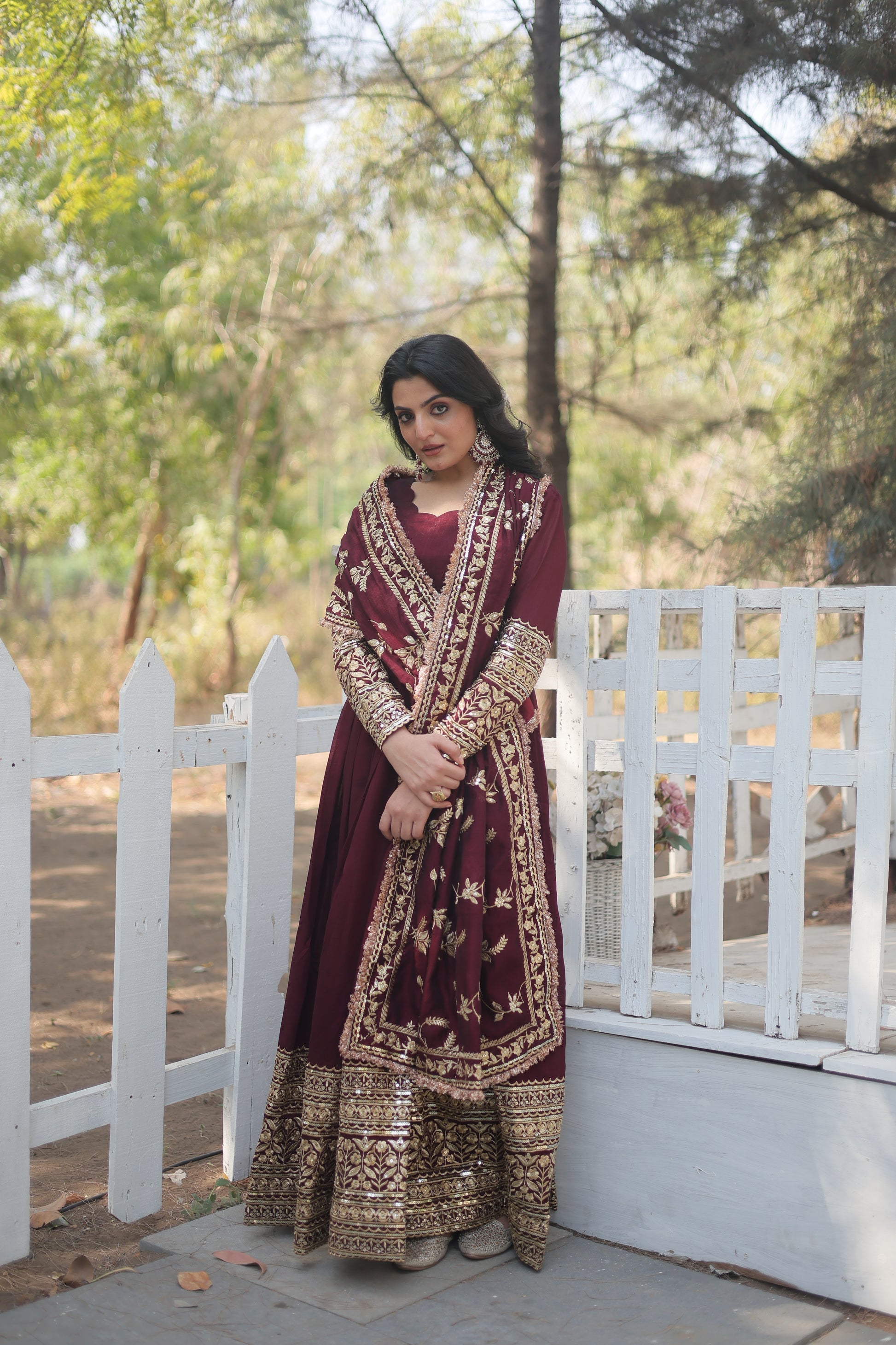 Maroon embroidered Savi designer flared Anarkali gown