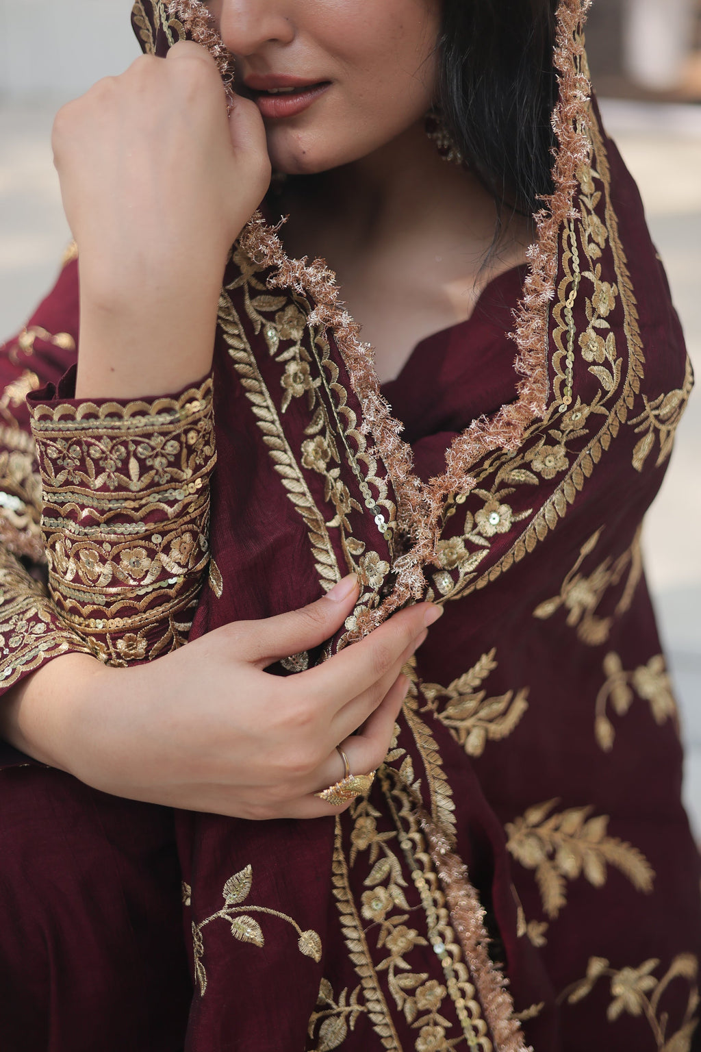 Maroon embroidered Savi designer flared Anarkali gown