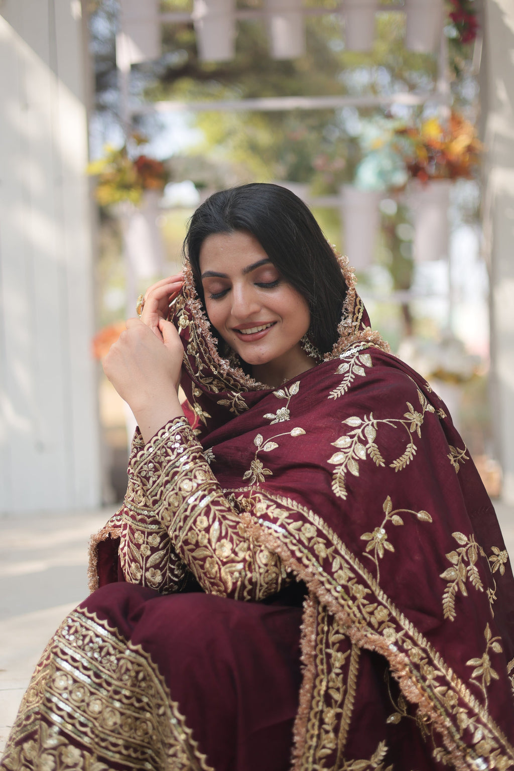 Maroon embroidered Savi designer flared Anarkali gown