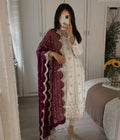Rati white georgette embroidered kurti set