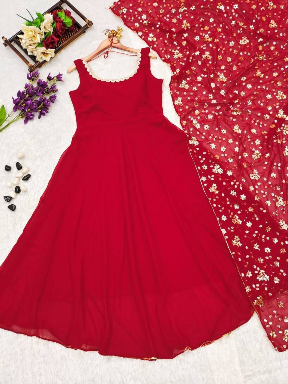 Manjula maroon anarkali gown suit set