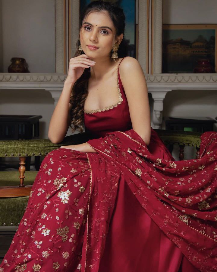 Manjula maroon anarkali gown suit set