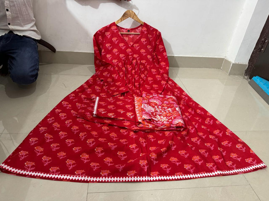 Scarlet symphony red anarkali ensemble