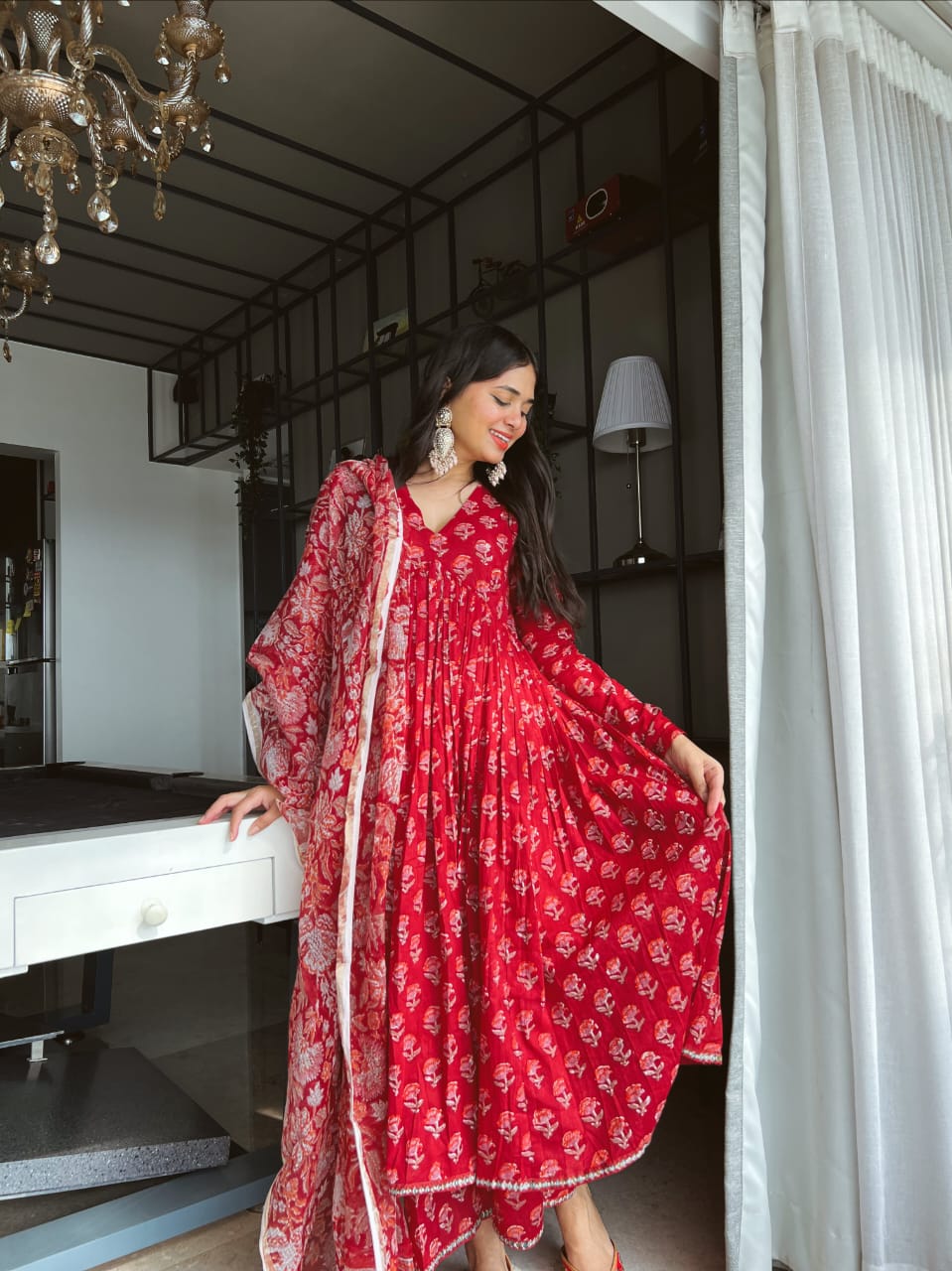 Scarlet symphony red anarkali ensemble