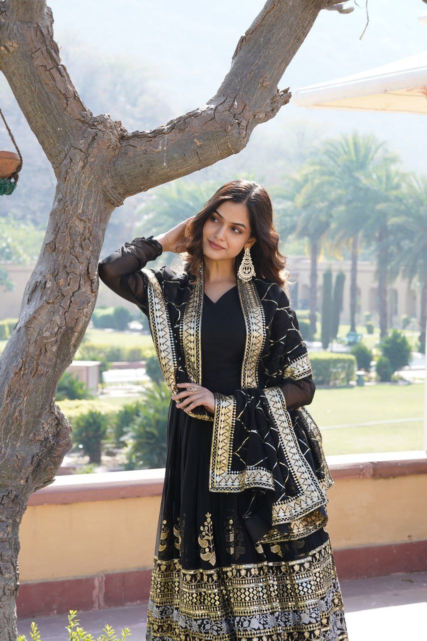 Anagha black georgette embroidered anarkali gown set